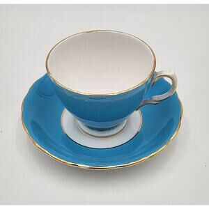 1960s Colclough Ballet Harlequin Blue Bone China Teacup Saucer Set Ridgway